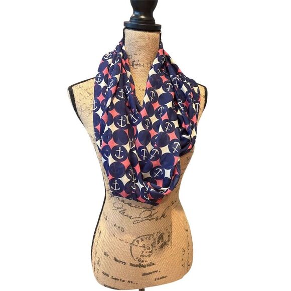 Nautical Infinity Scarf Anchor Pattern Blue Red White Unisex - Picture 3 of 3